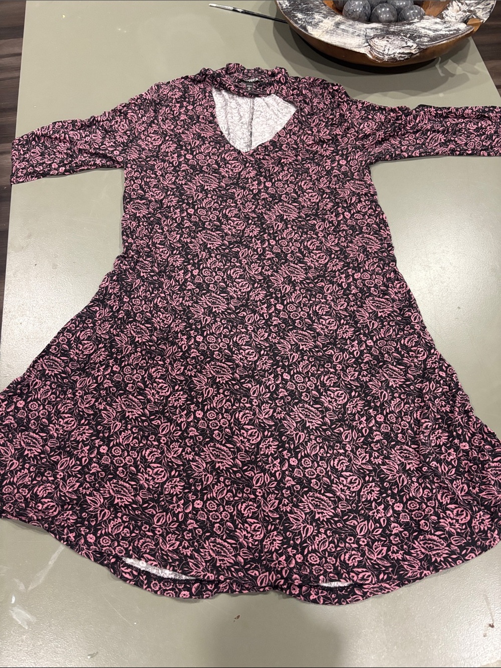 Express women’s Black Dress with collar accent with Pink Floral Print
